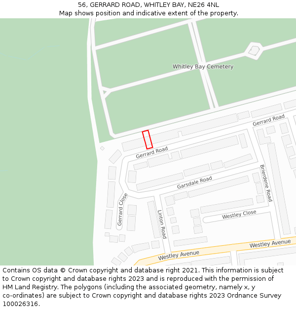 56, GERRARD ROAD, WHITLEY BAY, NE26 4NL: Location map and indicative extent of plot