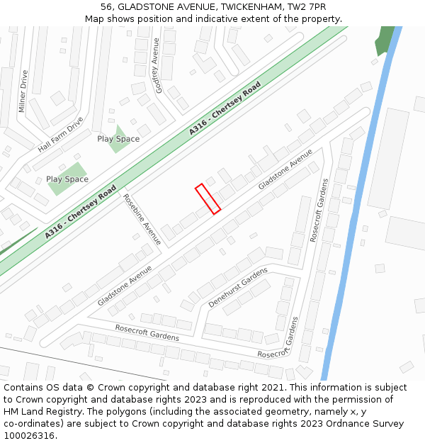 56, GLADSTONE AVENUE, TWICKENHAM, TW2 7PR: Location map and indicative extent of plot