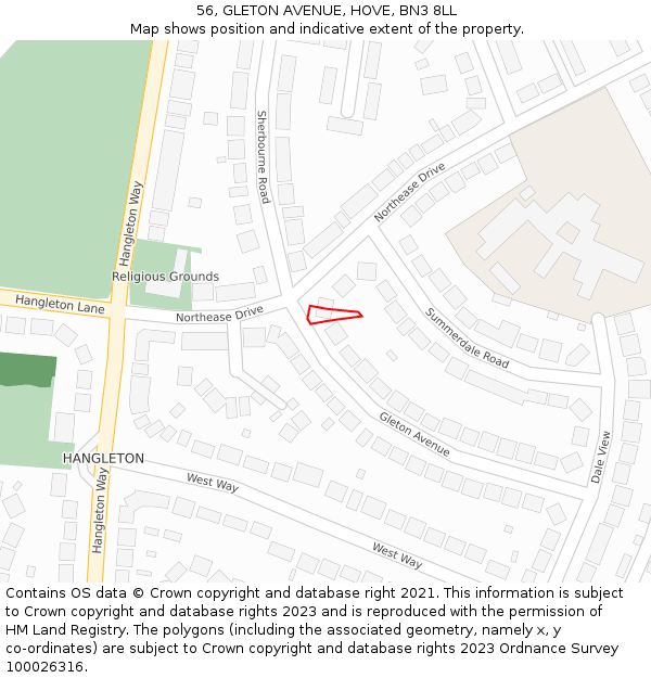 56, GLETON AVENUE, HOVE, BN3 8LL: Location map and indicative extent of plot