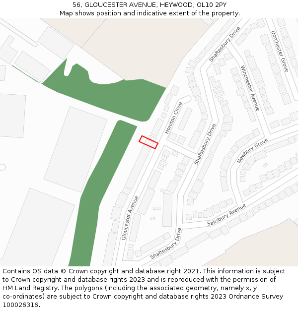 56, GLOUCESTER AVENUE, HEYWOOD, OL10 2PY: Location map and indicative extent of plot