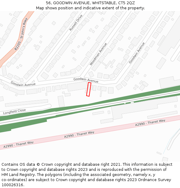 56, GOODWIN AVENUE, WHITSTABLE, CT5 2QZ: Location map and indicative extent of plot