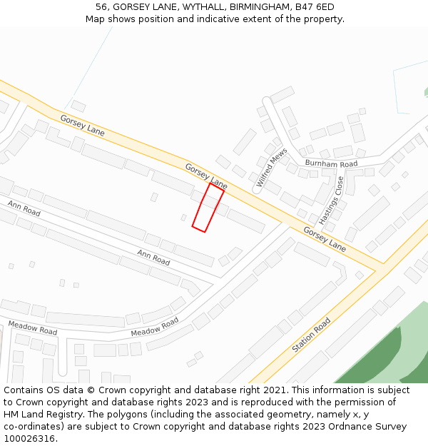 56, GORSEY LANE, WYTHALL, BIRMINGHAM, B47 6ED: Location map and indicative extent of plot