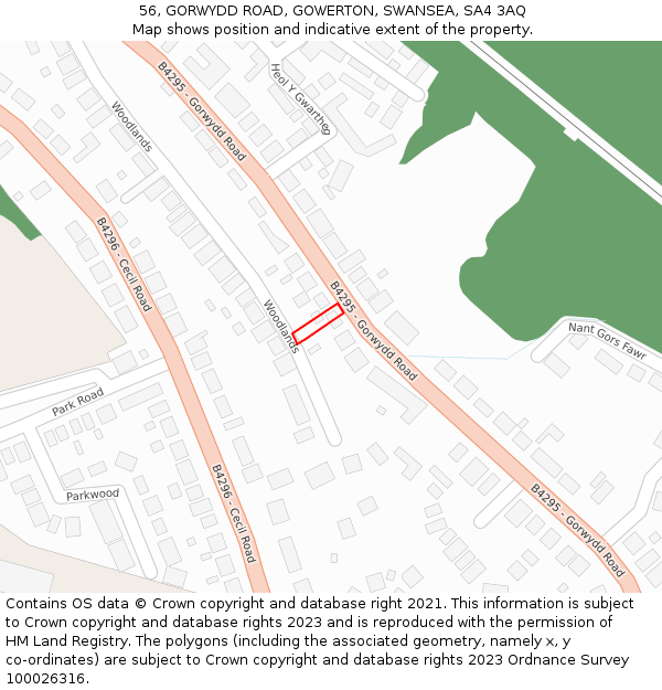 56, GORWYDD ROAD, GOWERTON, SWANSEA, SA4 3AQ: Location map and indicative extent of plot