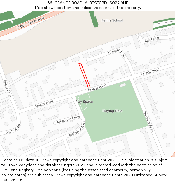 56, GRANGE ROAD, ALRESFORD, SO24 9HF: Location map and indicative extent of plot