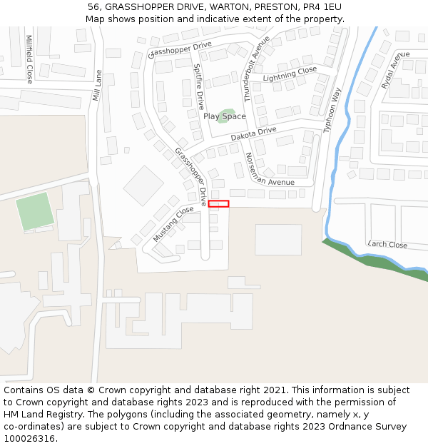 56, GRASSHOPPER DRIVE, WARTON, PRESTON, PR4 1EU: Location map and indicative extent of plot