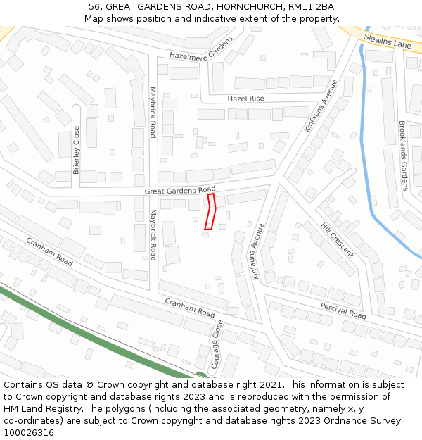 56, GREAT GARDENS ROAD, HORNCHURCH, RM11 2BA: Location map and indicative extent of plot