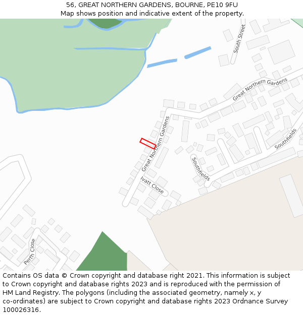 56, GREAT NORTHERN GARDENS, BOURNE, PE10 9FU: Location map and indicative extent of plot