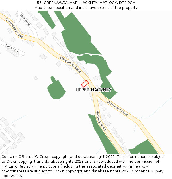 56, GREENAWAY LANE, HACKNEY, MATLOCK, DE4 2QA: Location map and indicative extent of plot