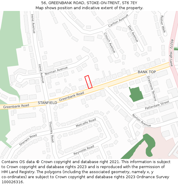 56, GREENBANK ROAD, STOKE-ON-TRENT, ST6 7EY: Location map and indicative extent of plot