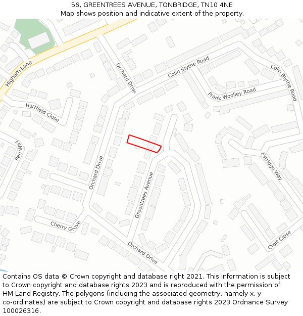 56, GREENTREES AVENUE, TONBRIDGE, TN10 4NE: Location map and indicative extent of plot