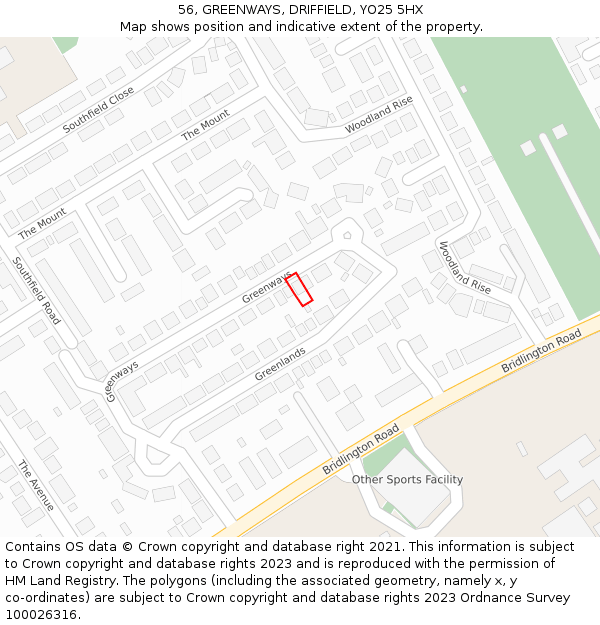 56, GREENWAYS, DRIFFIELD, YO25 5HX: Location map and indicative extent of plot