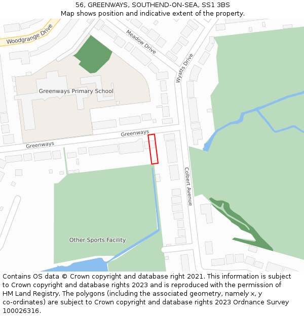 56, GREENWAYS, SOUTHEND-ON-SEA, SS1 3BS: Location map and indicative extent of plot