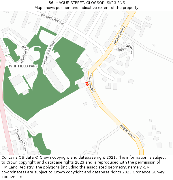 56, HAGUE STREET, GLOSSOP, SK13 8NS: Location map and indicative extent of plot