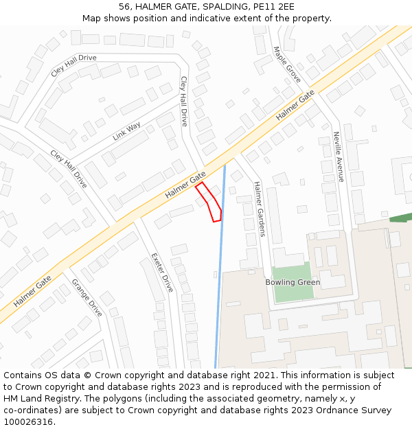 56, HALMER GATE, SPALDING, PE11 2EE: Location map and indicative extent of plot