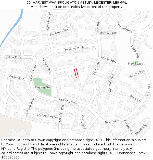56, HARVEST WAY, BROUGHTON ASTLEY, LEICESTER, LE9 6WL: Location map and indicative extent of plot