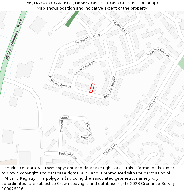 56, HARWOOD AVENUE, BRANSTON, BURTON-ON-TRENT, DE14 3JD: Location map and indicative extent of plot