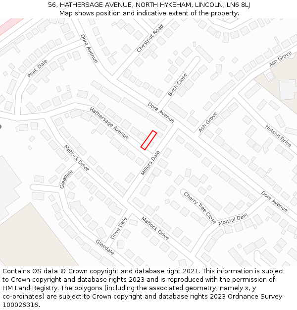 56, HATHERSAGE AVENUE, NORTH HYKEHAM, LINCOLN, LN6 8LJ: Location map and indicative extent of plot