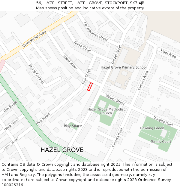 56, HAZEL STREET, HAZEL GROVE, STOCKPORT, SK7 4JR: Location map and indicative extent of plot