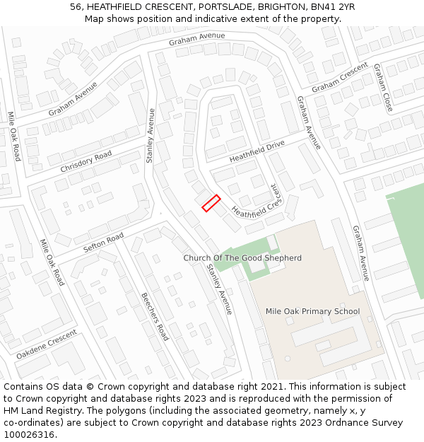 56, HEATHFIELD CRESCENT, PORTSLADE, BRIGHTON, BN41 2YR: Location map and indicative extent of plot