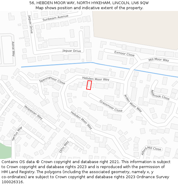 56, HEBDEN MOOR WAY, NORTH HYKEHAM, LINCOLN, LN6 9QW: Location map and indicative extent of plot