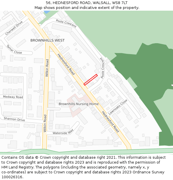 56, HEDNESFORD ROAD, WALSALL, WS8 7LT: Location map and indicative extent of plot