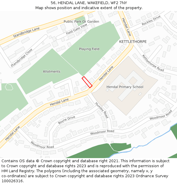 56, HENDAL LANE, WAKEFIELD, WF2 7NY: Location map and indicative extent of plot