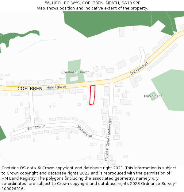 56, HEOL EGLWYS, COELBREN, NEATH, SA10 9PF: Location map and indicative extent of plot
