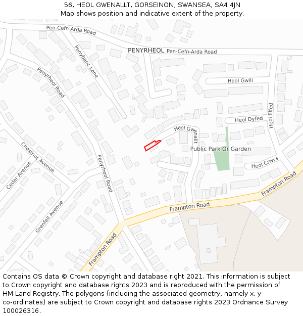 56, HEOL GWENALLT, GORSEINON, SWANSEA, SA4 4JN: Location map and indicative extent of plot