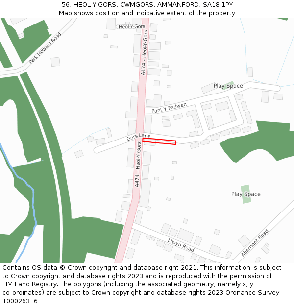 56, HEOL Y GORS, CWMGORS, AMMANFORD, SA18 1PY: Location map and indicative extent of plot