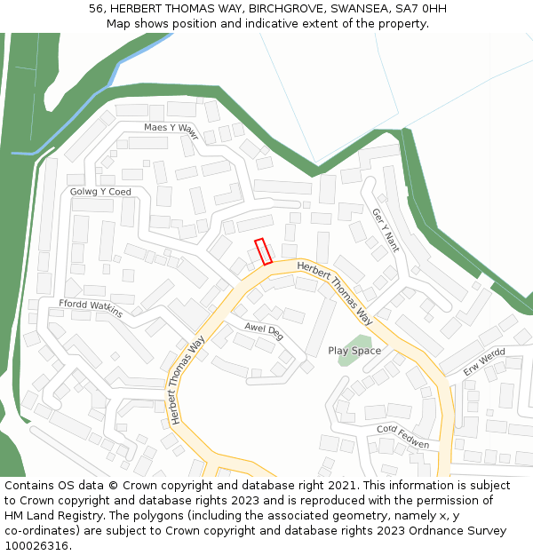 56, HERBERT THOMAS WAY, BIRCHGROVE, SWANSEA, SA7 0HH: Location map and indicative extent of plot