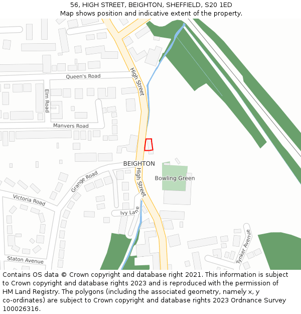 56, HIGH STREET, BEIGHTON, SHEFFIELD, S20 1ED: Location map and indicative extent of plot