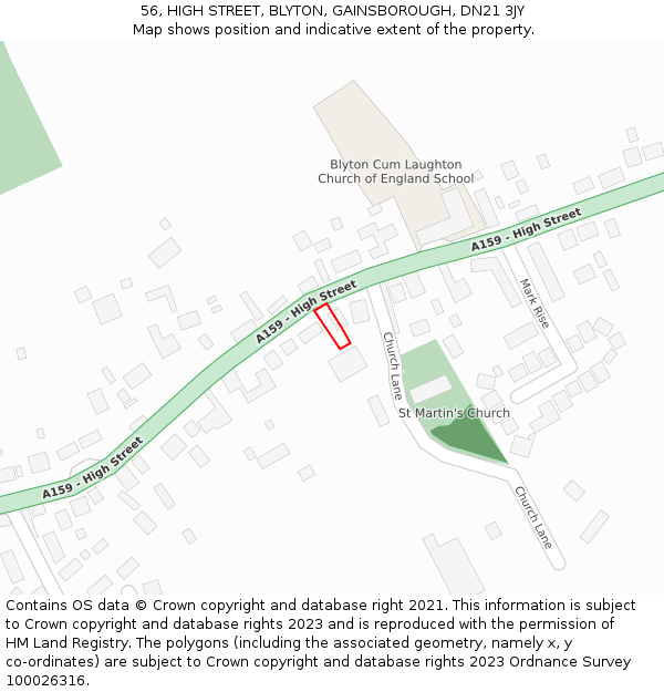 56, HIGH STREET, BLYTON, GAINSBOROUGH, DN21 3JY: Location map and indicative extent of plot