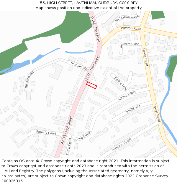 56, HIGH STREET, LAVENHAM, SUDBURY, CO10 9PY: Location map and indicative extent of plot