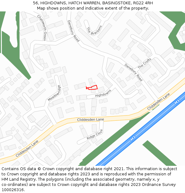 56, HIGHDOWNS, HATCH WARREN, BASINGSTOKE, RG22 4RH: Location map and indicative extent of plot