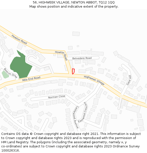 56, HIGHWEEK VILLAGE, NEWTON ABBOT, TQ12 1QQ: Location map and indicative extent of plot
