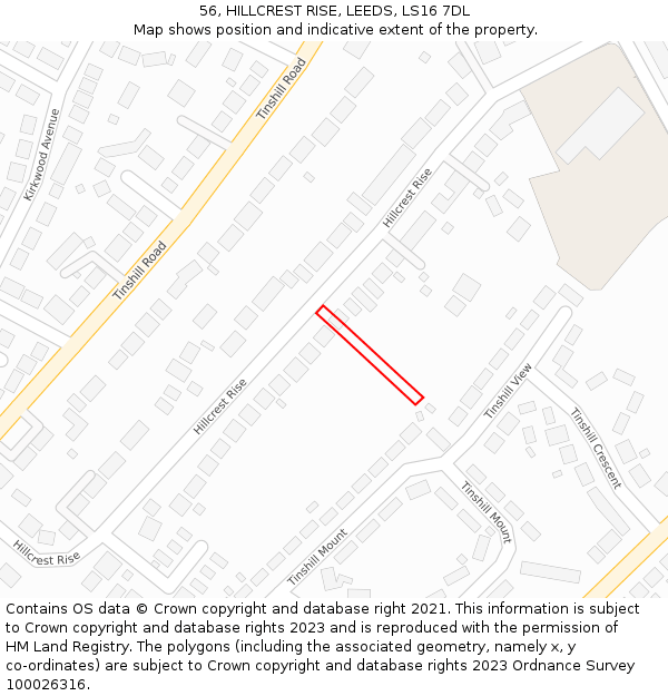 56, HILLCREST RISE, LEEDS, LS16 7DL: Location map and indicative extent of plot