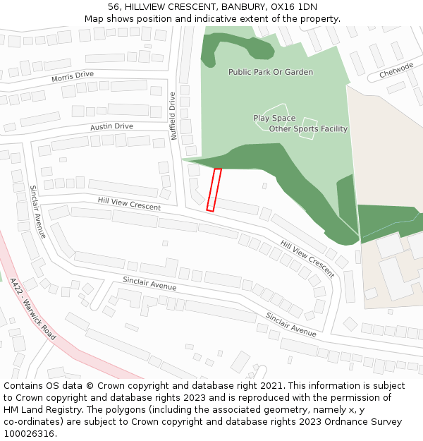 56, HILLVIEW CRESCENT, BANBURY, OX16 1DN: Location map and indicative extent of plot