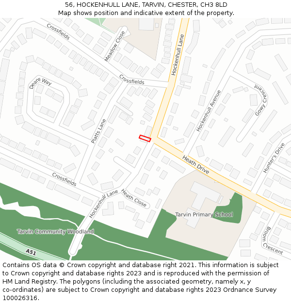 56, HOCKENHULL LANE, TARVIN, CHESTER, CH3 8LD: Location map and indicative extent of plot