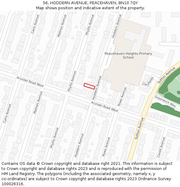 56, HODDERN AVENUE, PEACEHAVEN, BN10 7QY: Location map and indicative extent of plot