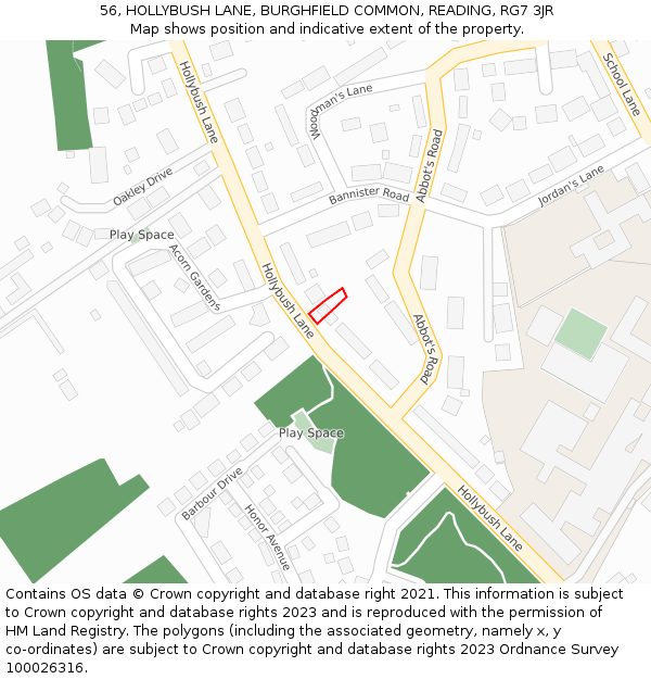 56, HOLLYBUSH LANE, BURGHFIELD COMMON, READING, RG7 3JR: Location map and indicative extent of plot