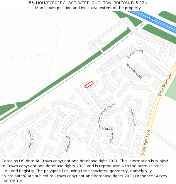 56, HOLMECROFT CHASE, WESTHOUGHTON, BOLTON, BL5 3ZN: Location map and indicative extent of plot