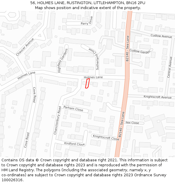 56, HOLMES LANE, RUSTINGTON, LITTLEHAMPTON, BN16 2PU: Location map and indicative extent of plot