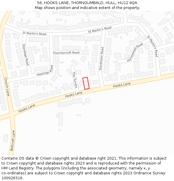 56, HOOKS LANE, THORNGUMBALD, HULL, HU12 9QA: Location map and indicative extent of plot