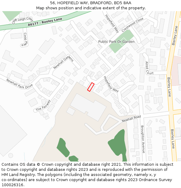 56, HOPEFIELD WAY, BRADFORD, BD5 8AA: Location map and indicative extent of plot