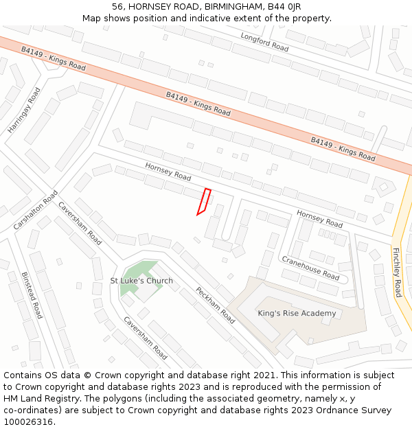 56, HORNSEY ROAD, BIRMINGHAM, B44 0JR: Location map and indicative extent of plot