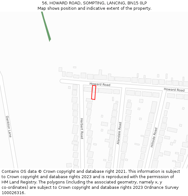 56, HOWARD ROAD, SOMPTING, LANCING, BN15 0LP: Location map and indicative extent of plot