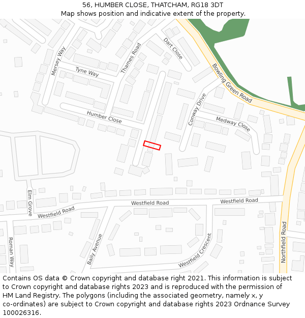 56, HUMBER CLOSE, THATCHAM, RG18 3DT: Location map and indicative extent of plot