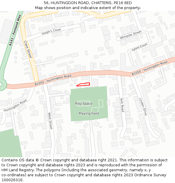 56, HUNTINGDON ROAD, CHATTERIS, PE16 6ED: Location map and indicative extent of plot