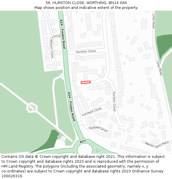 56, HURSTON CLOSE, WORTHING, BN14 0AX: Location map and indicative extent of plot