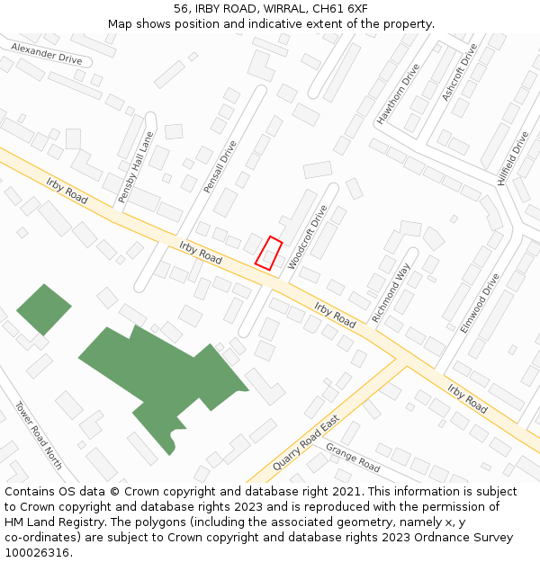 56, IRBY ROAD, WIRRAL, CH61 6XF: Location map and indicative extent of plot